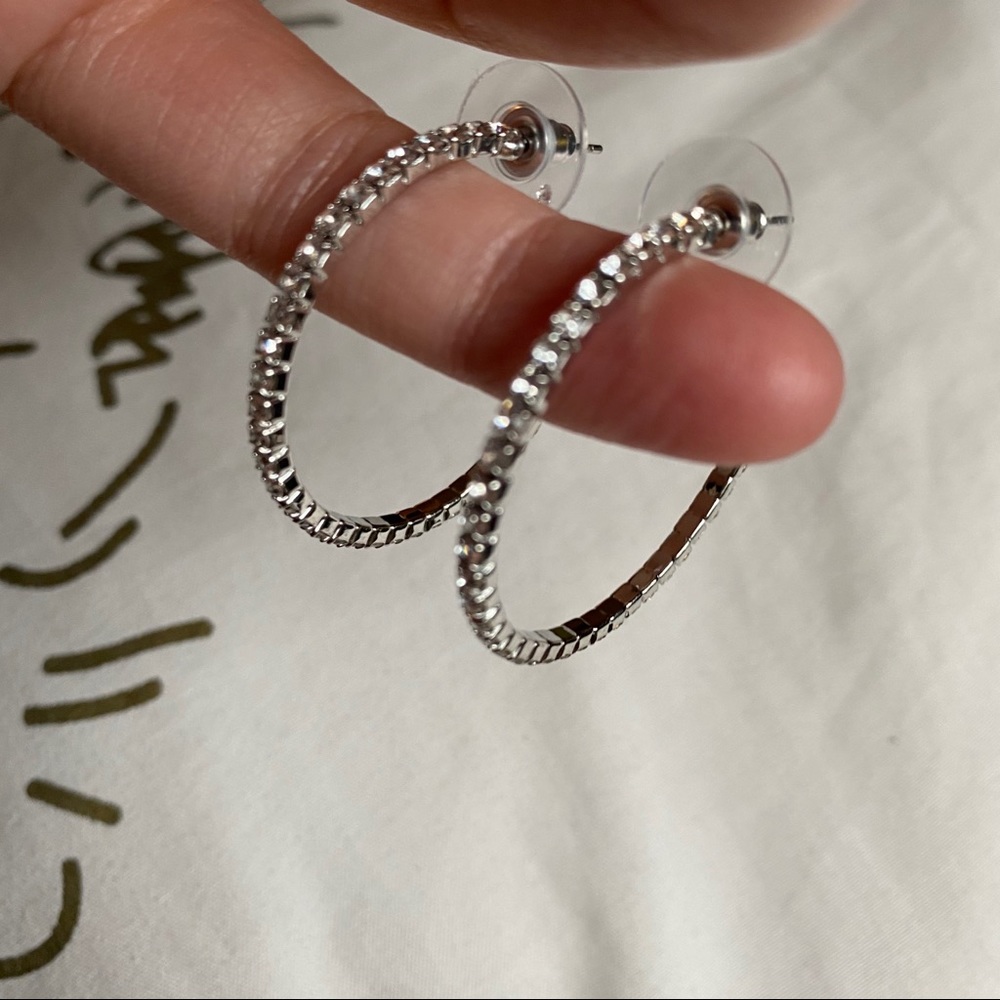 Small Rhinestone Hoop Earrings - Picture 2 of 3